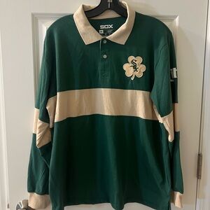 White Sox Green and Cream Long Sleeve Rugby Shirt